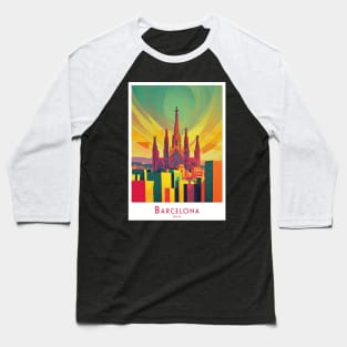 Colorful minimalistic Barcelona Vibrant Skyline in Spain Baseball T-Shirt